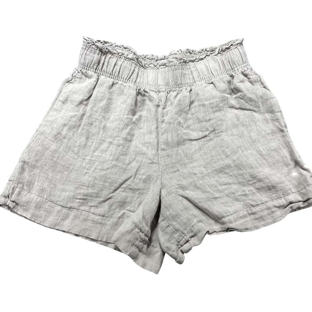 Quince Paperbag Shorts Womens Small Beige 100% Linen Elastic Waist 4" Inseam